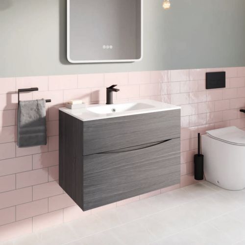 GL7000DST-FB0711SRW Crosswater Glide II 700mm Steelwood Wall Hung Vanity Unit and Cast Marble Basin